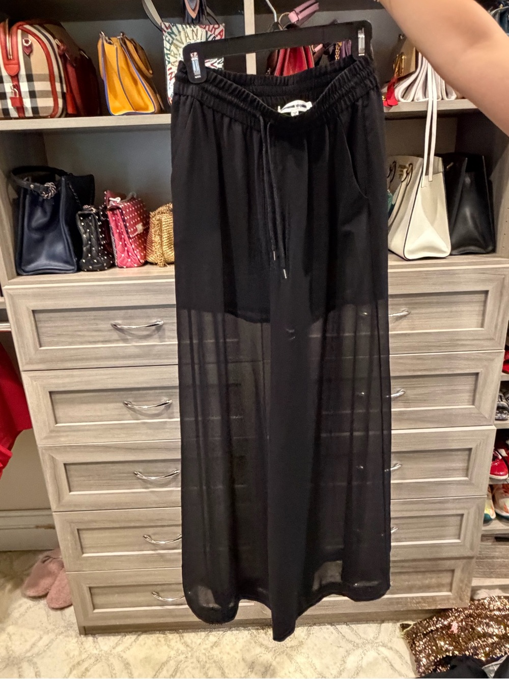 Sheer Black Pants with Elastic Drawstring Waist
